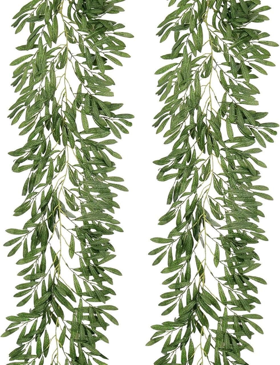 2Pcs Artificial Olive Leaves Garlands 6.2Ft-Fake Hanging Silk Willow Leaves Ivy Vines Faux Bayberry Leaves Twigs Greenery Rattan for Indoor Outdoor Wedding Birthday Party Home Garden Table Decor